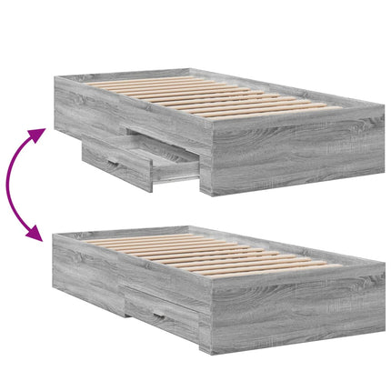 sengeramme med skuffer 100x200 cm konstrueret træ grå sonoma-eg