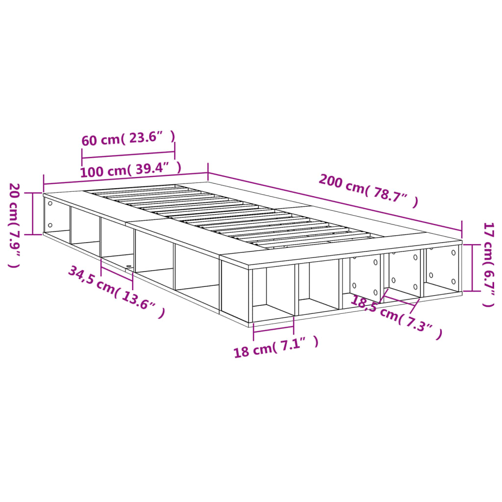 sengeramme 100x200 cm konstrueret træ brun egetræsfarve