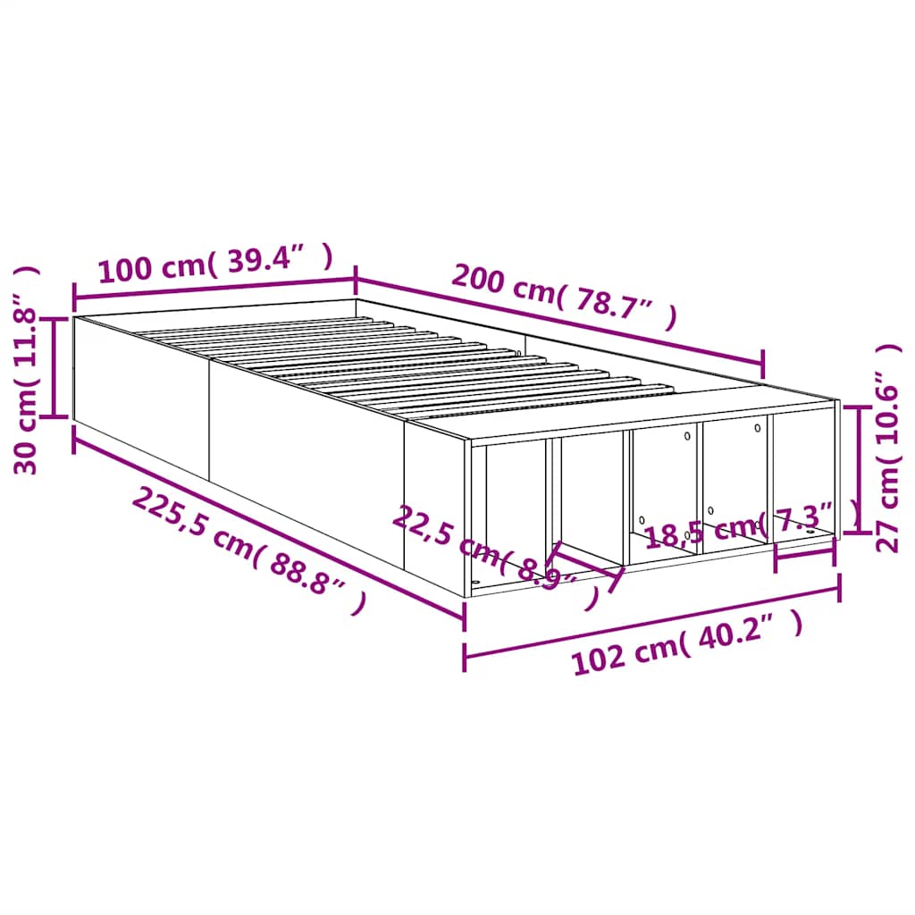 sengeramme 100x200 cm konstrueret træ sort