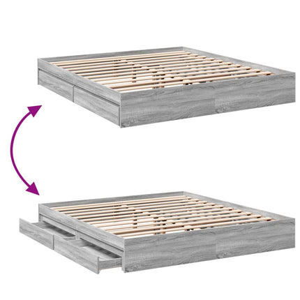 sengeramme med skuffer 200x200 cm konstrueret træ grå sonoma-eg