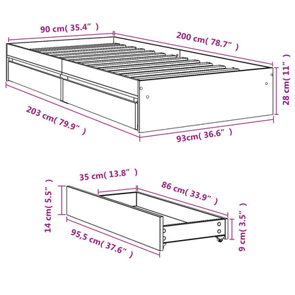 sengeramme 90x200 cm konstrueret træ hvid