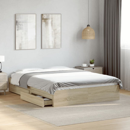 sengeramme med skuffer 135x190 cm konstrueret træ sonoma-eg