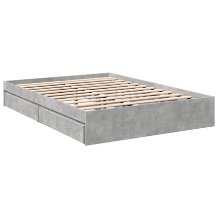 sengeramme med skuffer 135x190 cm konstrueret træ betongrå