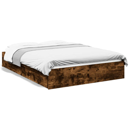 sengeramme med skuffer 135x190 cm konstrueret træ røget eg