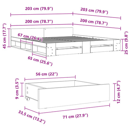 sengeramme med skuffer 200x200 cm konstrueret træ røget eg