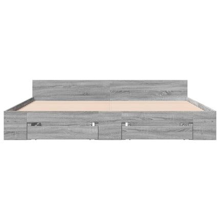 sengeramme med skuffer 200x200 cm konstrueret træ grå sonoma-eg