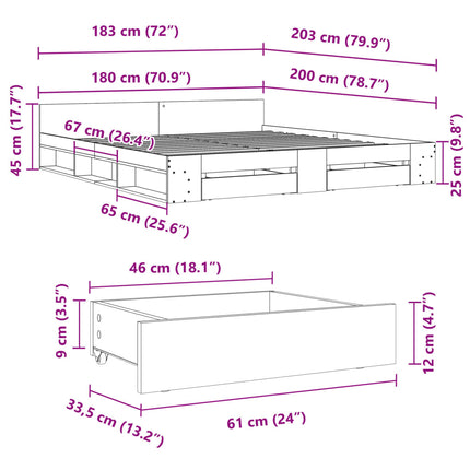 sengeramme med skuffer 180x200 cm konstrueret træ sonoma-eg