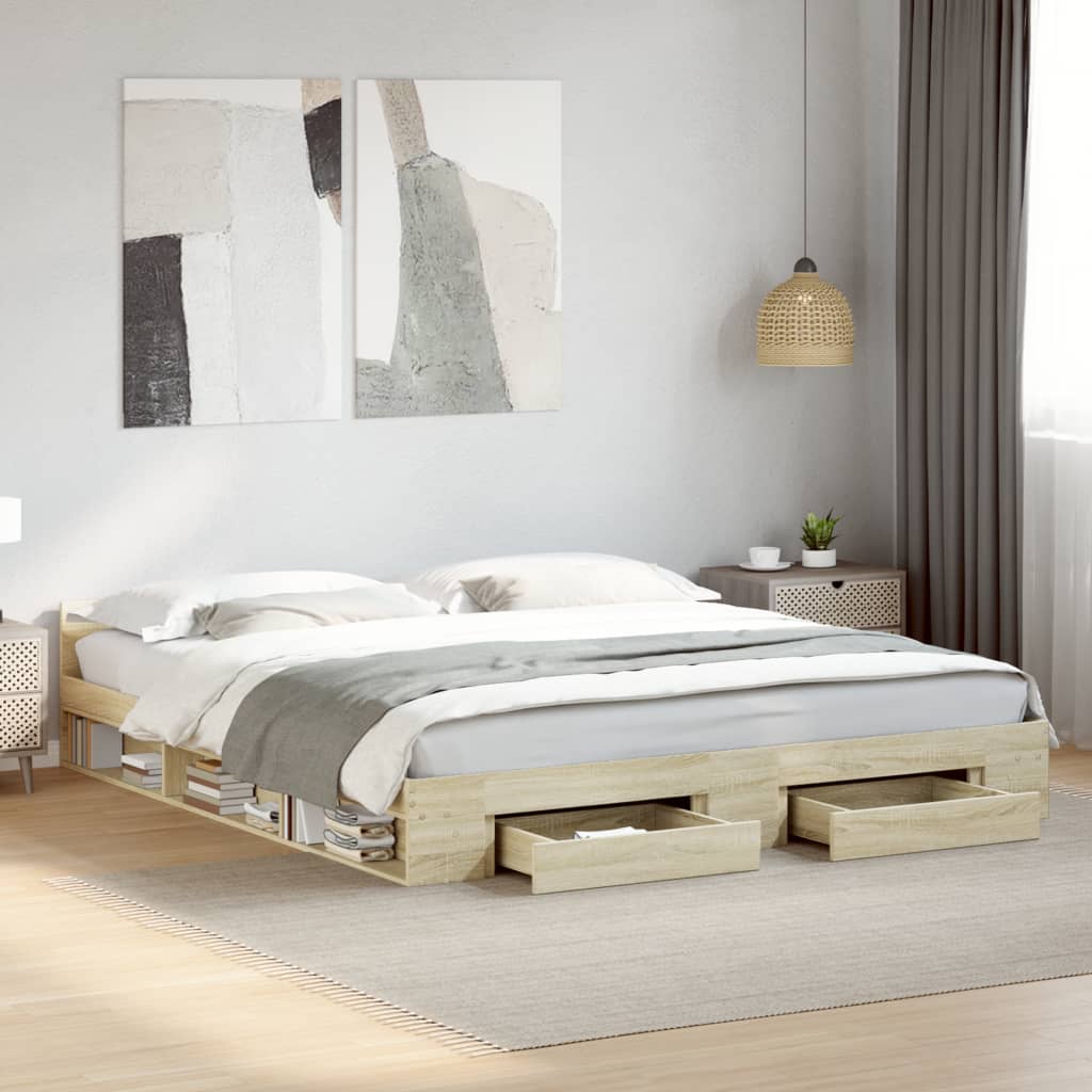 sengeramme med skuffer 180x200 cm konstrueret træ sonoma-eg