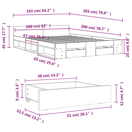 sengeramme med skuffer 160x200 cm konstrueret træ hvid