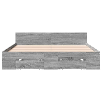 sengeramme med skuffer 150x200 cm konstrueret træ grå sonoma-eg