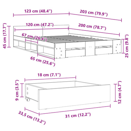 sengeramme med skuffer 120x200 cm konstrueret træ sonoma-eg