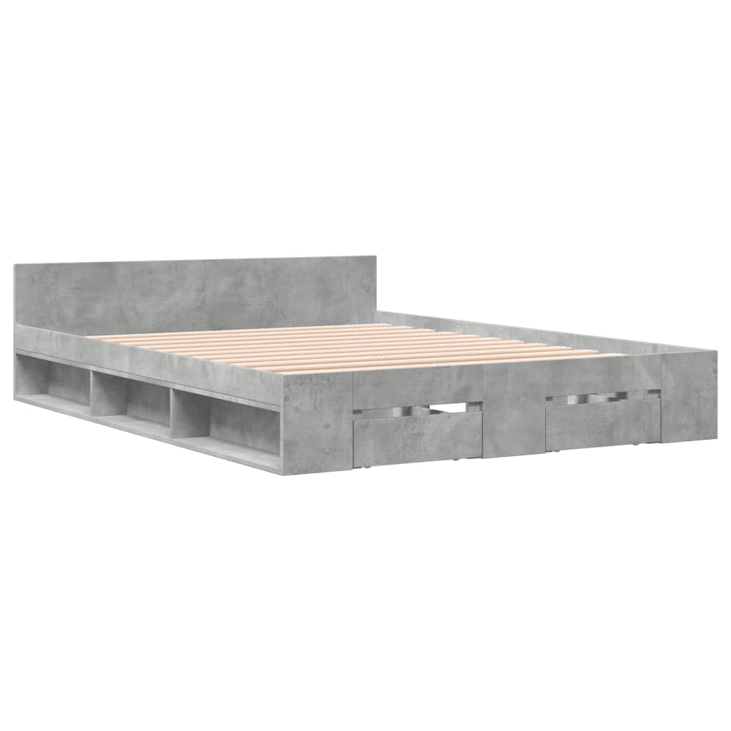 sengeramme med skuffer 120x200 cm konstrueret træ betongrå