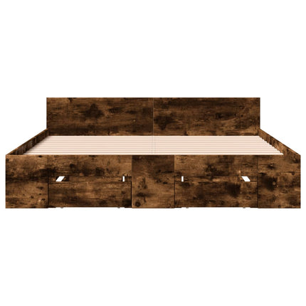 sengeramme med skuffer 120x200 cm konstrueret træ røget eg