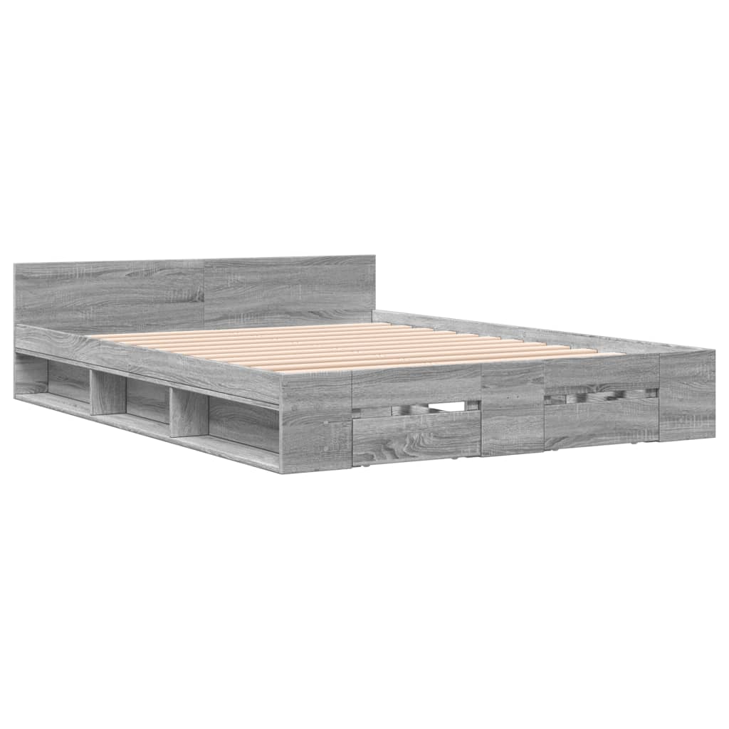 sengeramme med skuffer 120x200 cm konstrueret træ grå sonoma-eg
