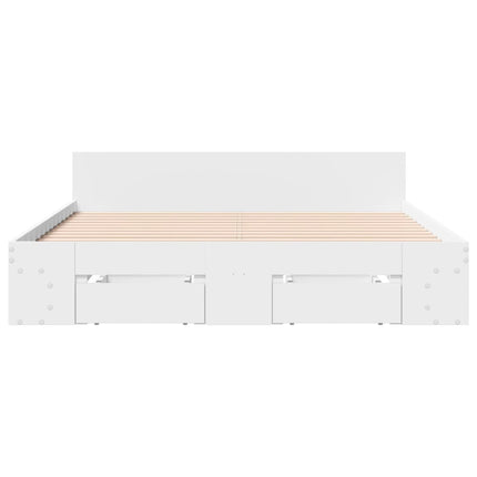 sengeramme med skuffer 135x190 cm konstrueret træ hvid højglans