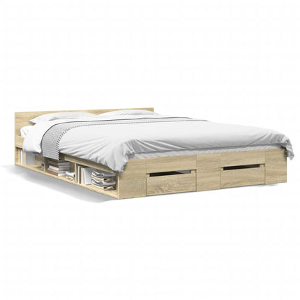 sengeramme med skuffer 135x190 cm konstrueret træ sonoma-eg
