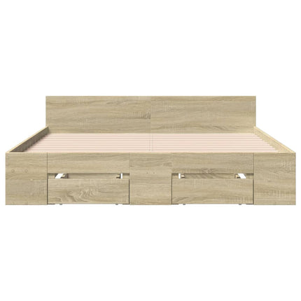 sengeramme med skuffer 135x190 cm konstrueret træ sonoma-eg