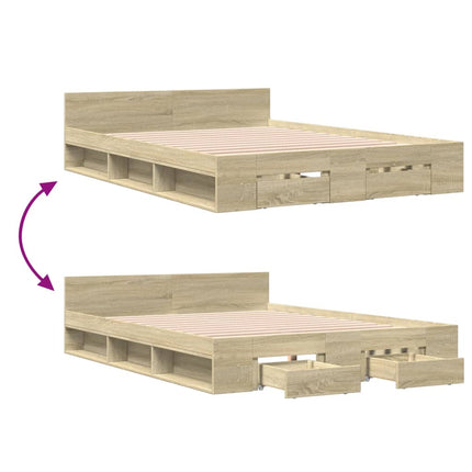 sengeramme med skuffer 135x190 cm konstrueret træ sonoma-eg