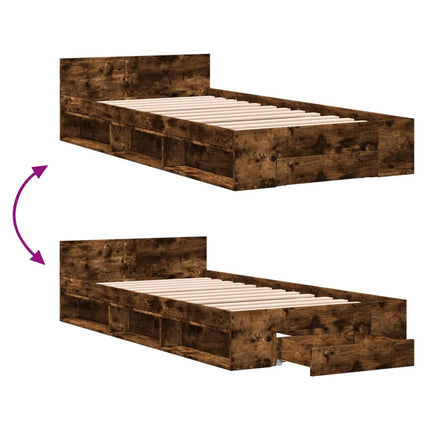 sengeramme med skuffe 90x190 cm konstrueret træ røget eg