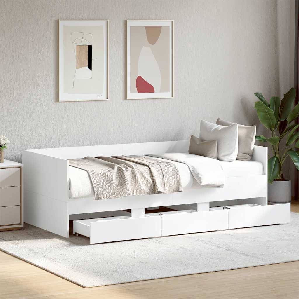 daybed med skuffer uden madras 100x200 cm hvid billede