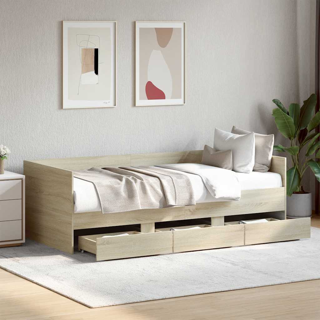 daybed med skuffer uden madras 100x200 cm sonoma-eg billede