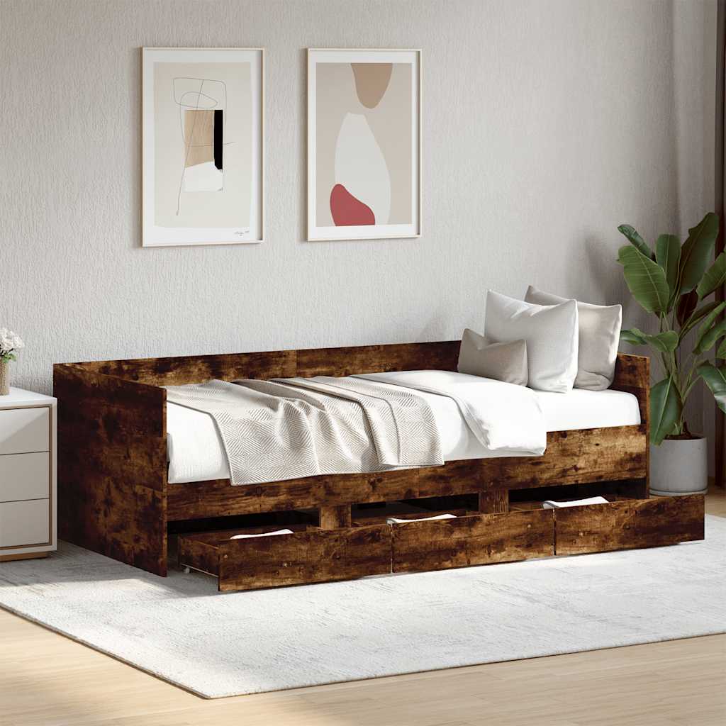 daybed med skuffer uden madras 100x200 cm røget eg billede