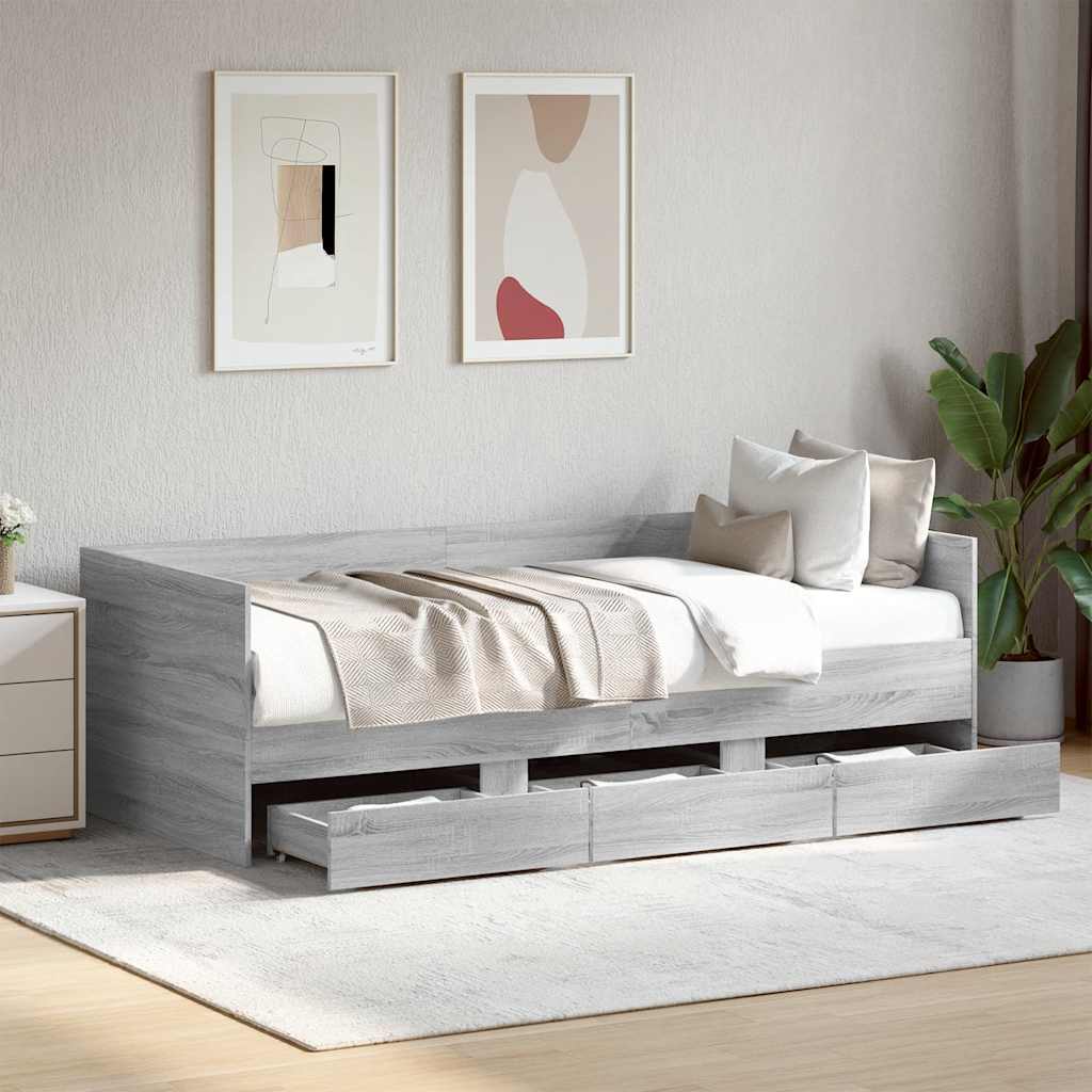 daybed med skuffer uden madras 100x200 cm grå sonoma-eg billede