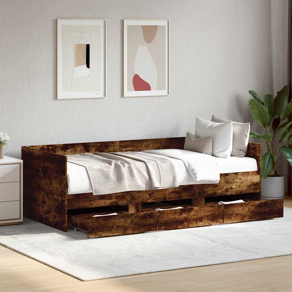daybed med skuffer uden madras 90x190 cm røget eg billede