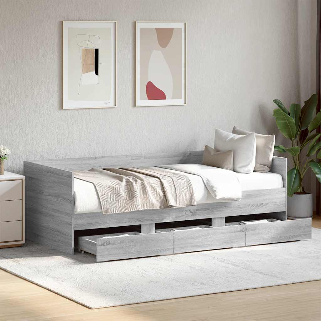 daybed med skuffer uden madras 90x190 cm grå sonoma-eg billede