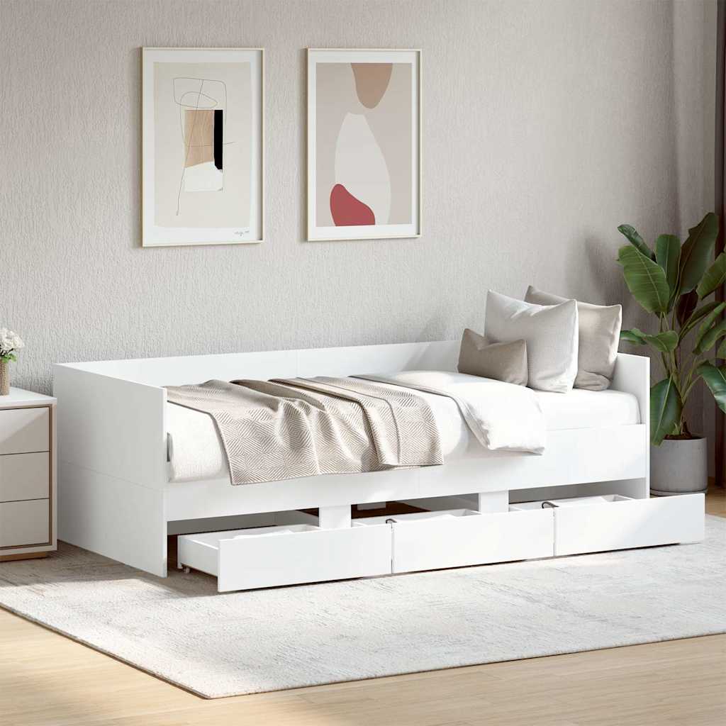 daybed med skuffer uden madras 75x190 cm hvid billede