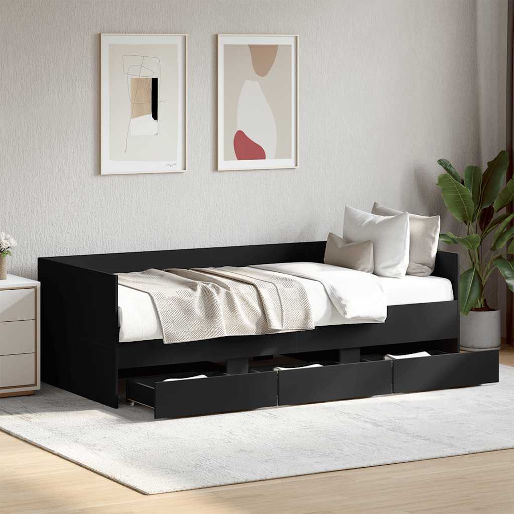daybed med skuffer uden madras 75x190 cm sort billede