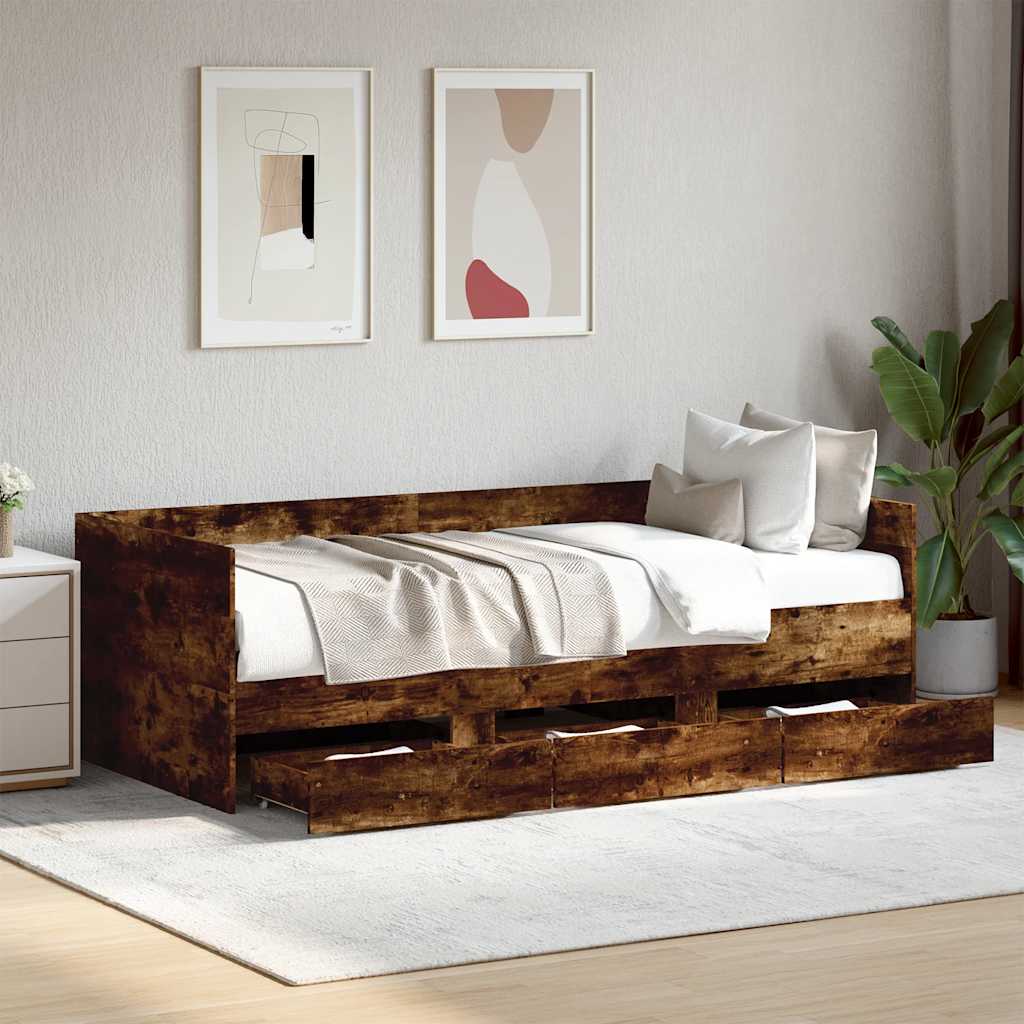 daybed med skuffer uden madras 75x190 cm røget eg billede