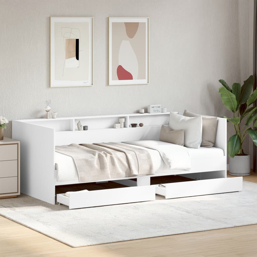 daybed med skuffer uden madras 90x200 cm hvid billede