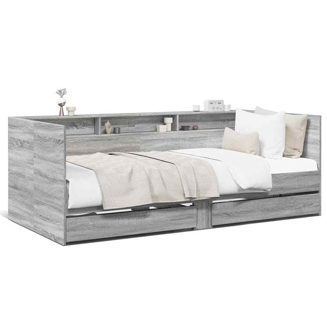 daybed med skuffer uden madras 90x200 cm grå sonoma-eg
