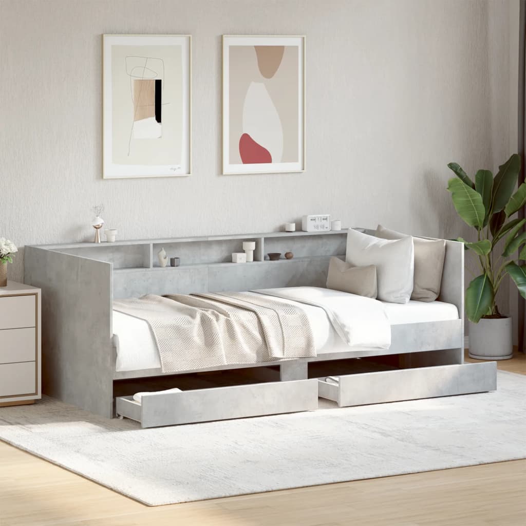 daybed med skuffer uden madras 90x190 cm betongrå billede