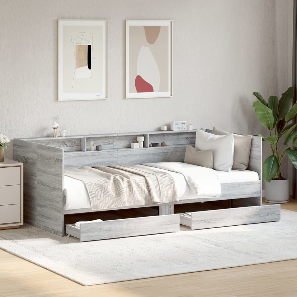 daybed med skuffer uden madras 90x190 cm grå sonoma-eg billede