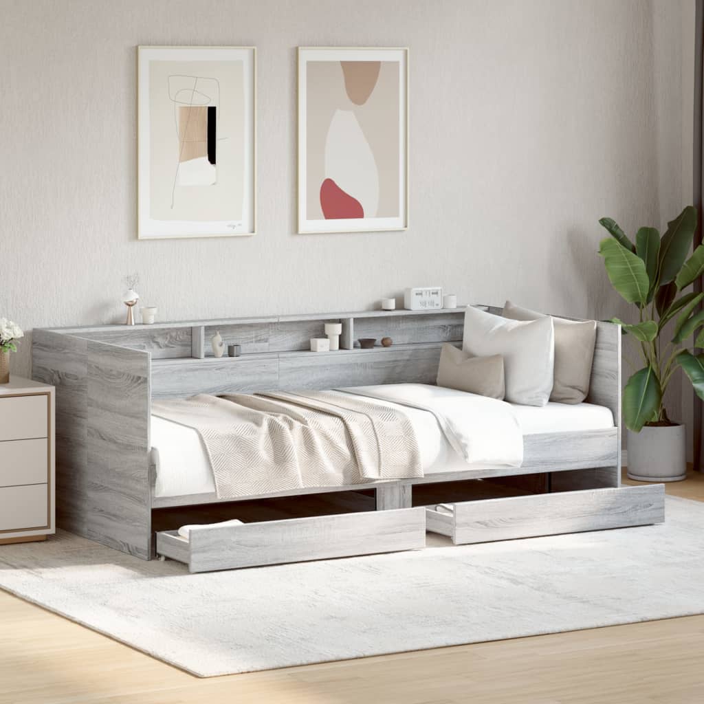 daybed med skuffer uden madras 75x190 cm grå sonoma-eg billede