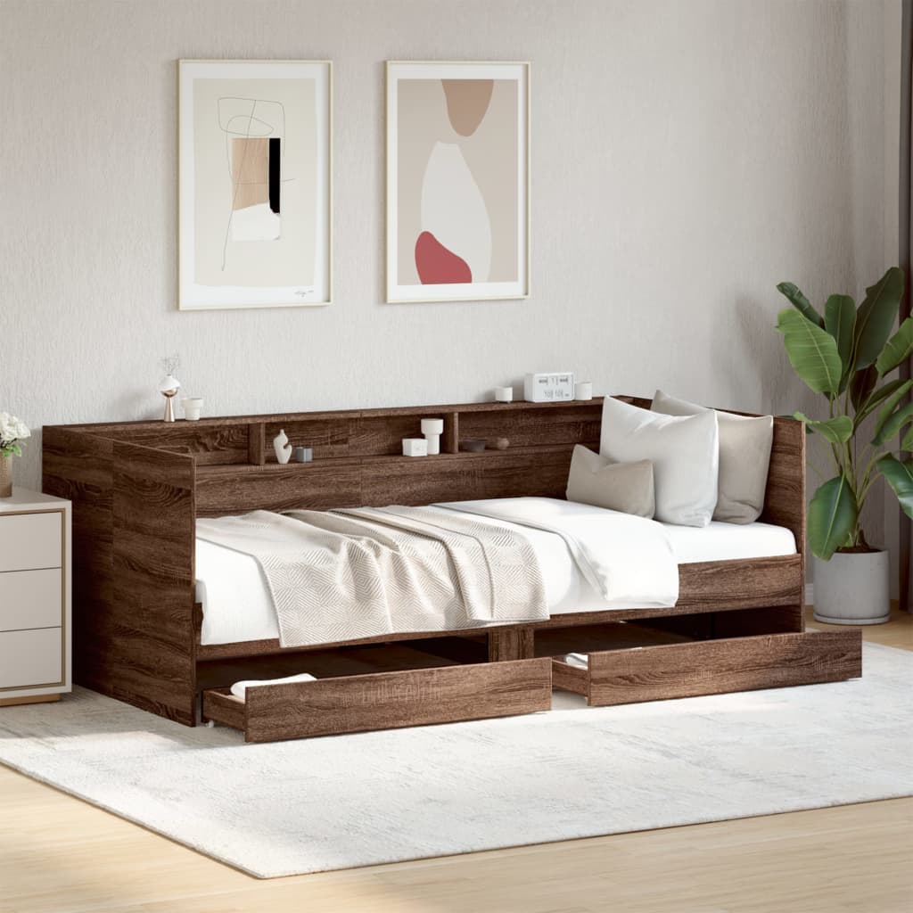 daybed med skuffer uden madras 75x190 cm brunt eg billede