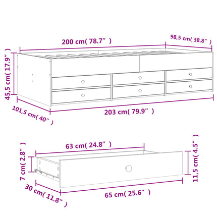daybed med skuffer uden madras 100x200 cm røget eg