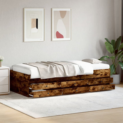 daybed med skuffer uden madras 100x200 cm røget eg