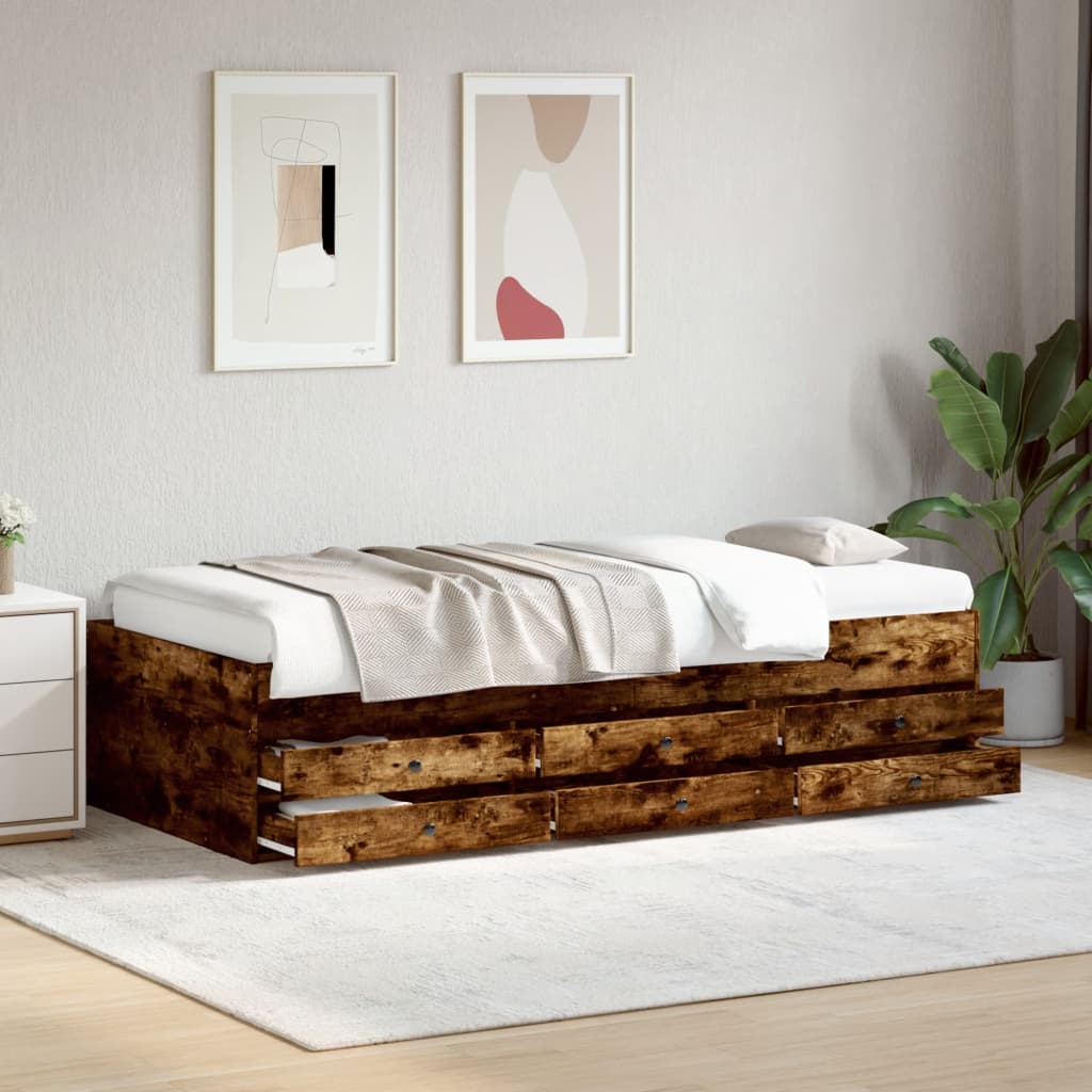 daybed med skuffer uden madras 100x200 cm røget eg billede