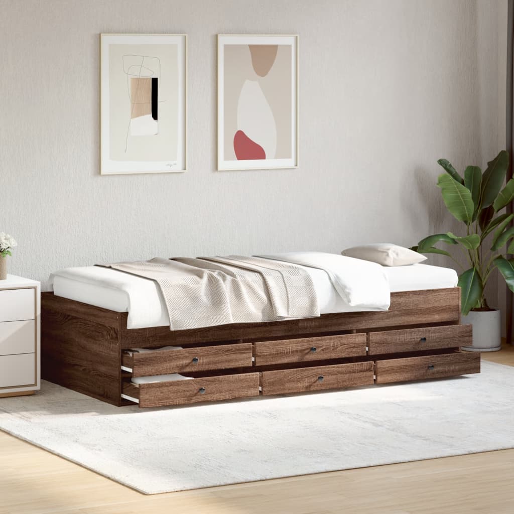 daybed med skuffer uden madras 100x200 cm brunt eg billede