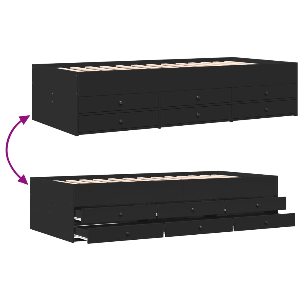 daybed med skuffer uden madras 90x200 cm sort