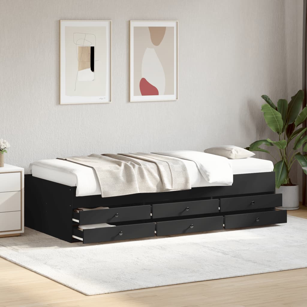 daybed med skuffer uden madras 90x200 cm sort