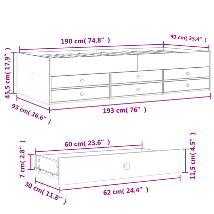 daybed med skuffer uden madras 90x190 cm røget eg