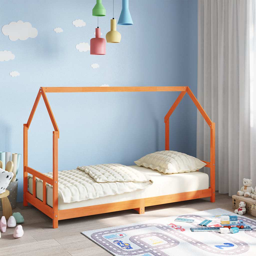 sengeramme til juniorseng 90x190 cm massivt fyrretræ gyldenbrun