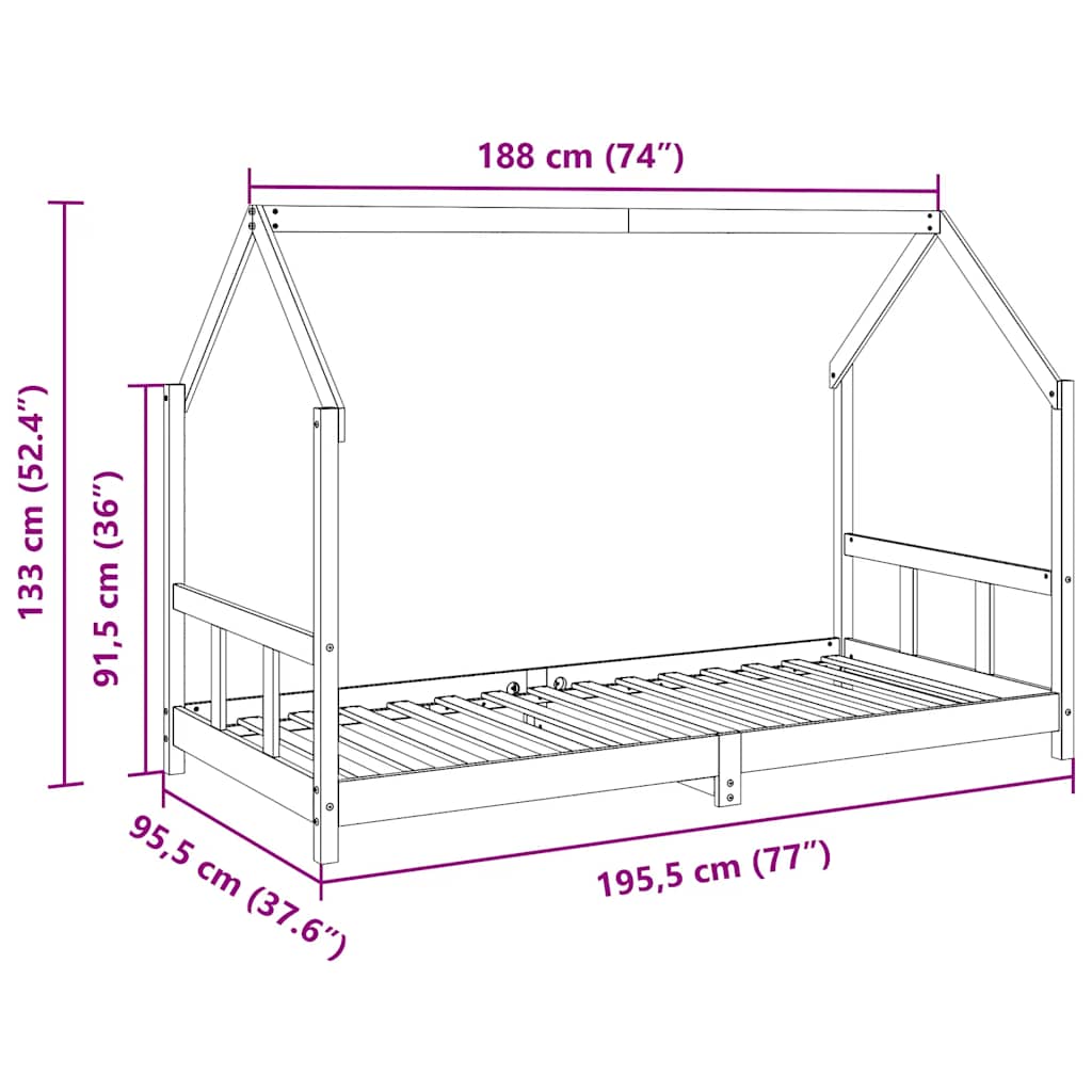 sengeramme til juniorseng 90x190 cm massivt fyrretræ gyldenbrun