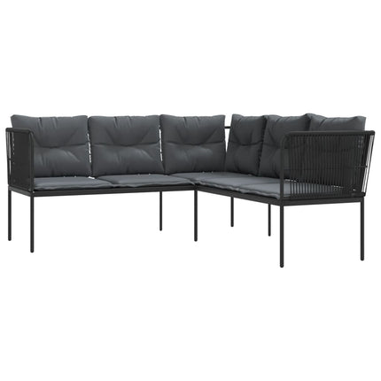 havesofa med hynder L-facon stål og textilene sort