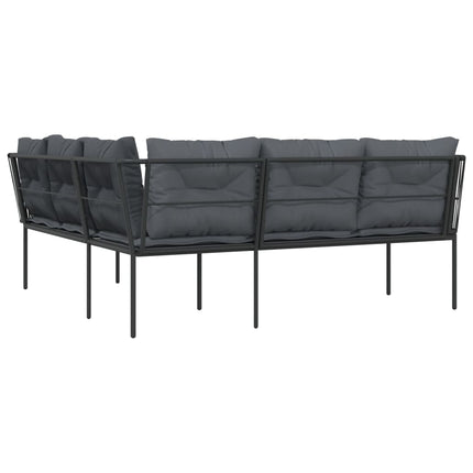 havesofa med hynder L-facon stål og textilene sort