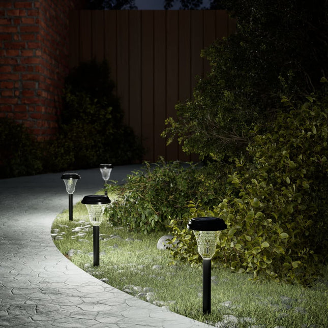solcellelamper med jordspyd 12 stk. RGB-farver varmt hvidt lys